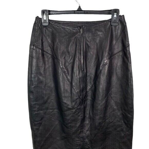 Viadana Black Leather Skirt 42 Back Zip Pencil Edgy Officewear Minimalist - Picture 5 of 8